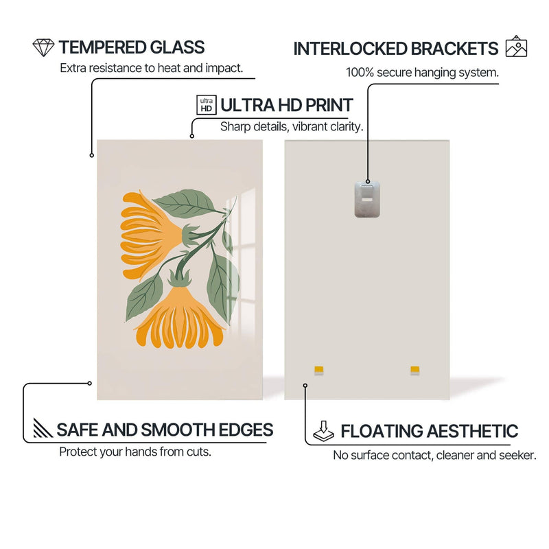 Artronauts Glass Print Golden Botanical Duo– Bohemian Tempered Glass Wall Art