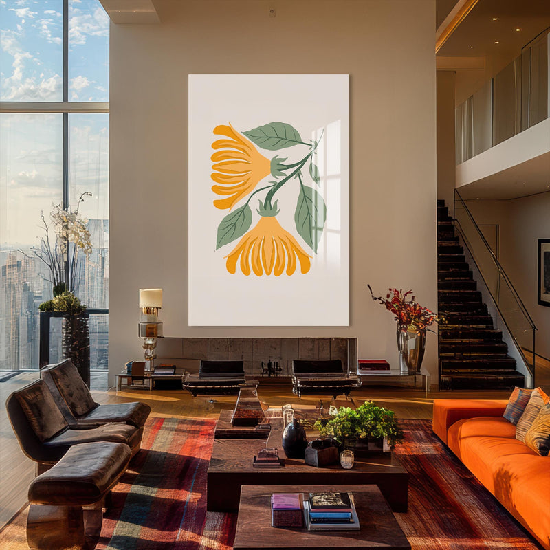 Artronauts Glass Print Golden Botanical Duo– Bohemian Tempered Glass Wall Art
