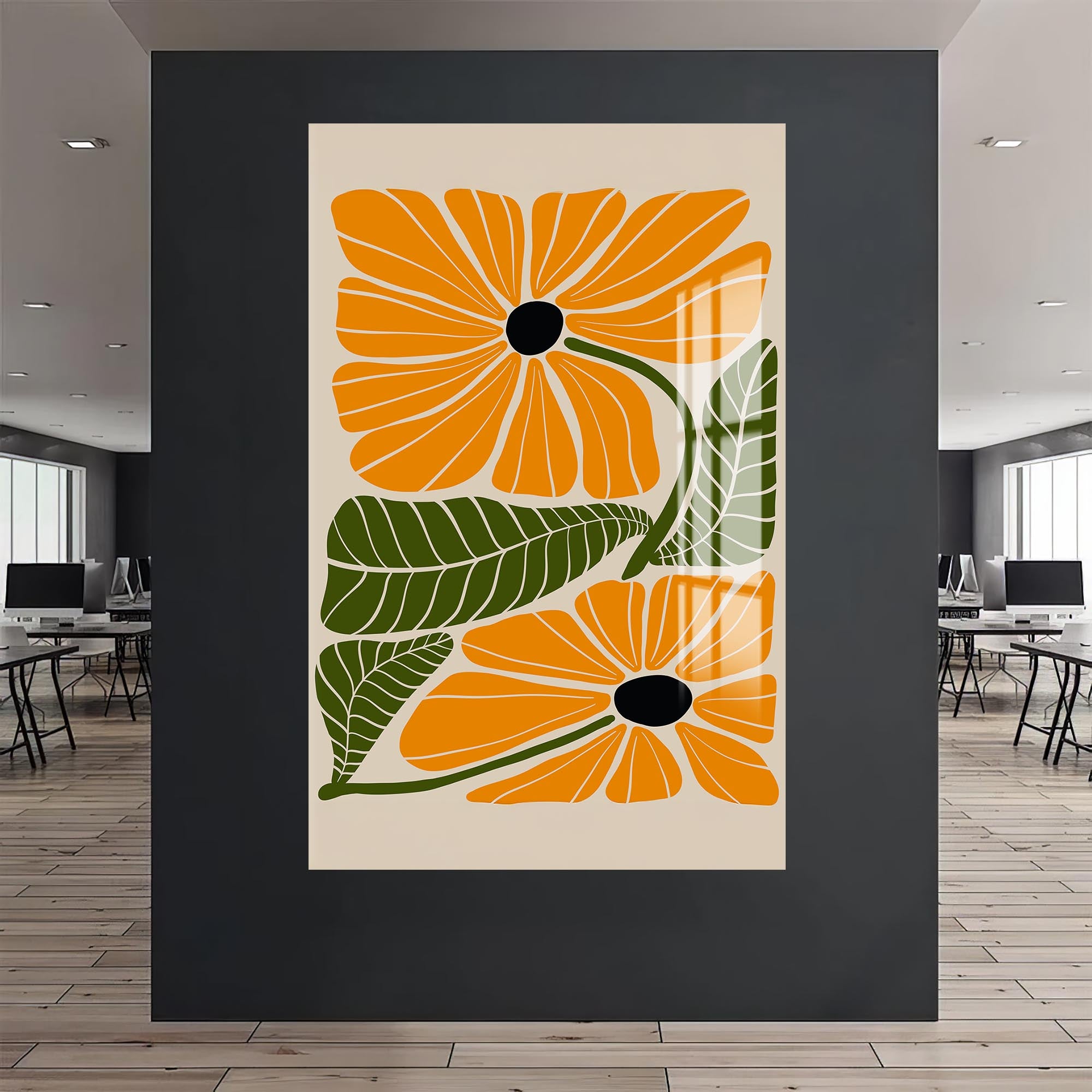 Amber Petal Duo– Bohemian Tempered Glass Wall Art