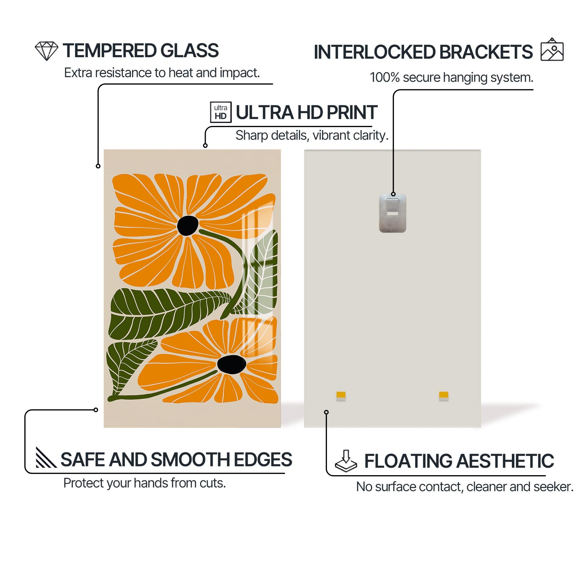 Amber Petal Duo– Bohemian Tempered Glass Wall Art