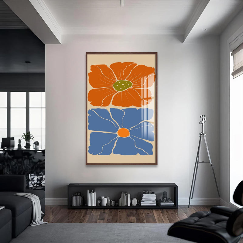 Artronauts Glass Print S | 72x46 cm | 28.3"x18.1" / Walnut Retro Bloom Contrast– Bohemian Tempered Glass Wall Art
