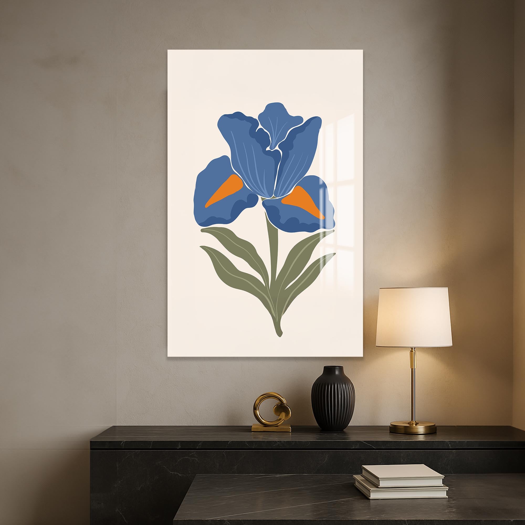 Blue Iris Calm– Bohemian Tempered Glass Wall Art