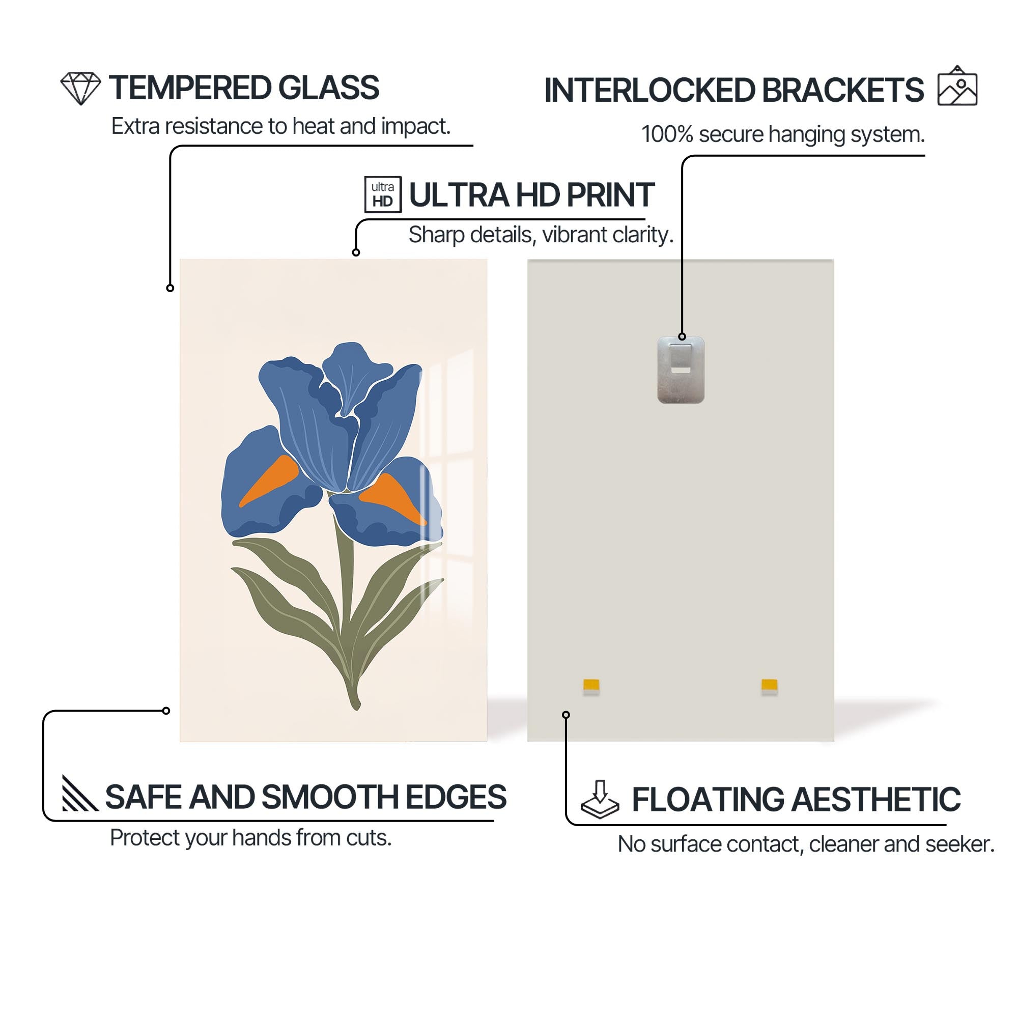 Blue Iris Calm– Bohemian Tempered Glass Wall Art