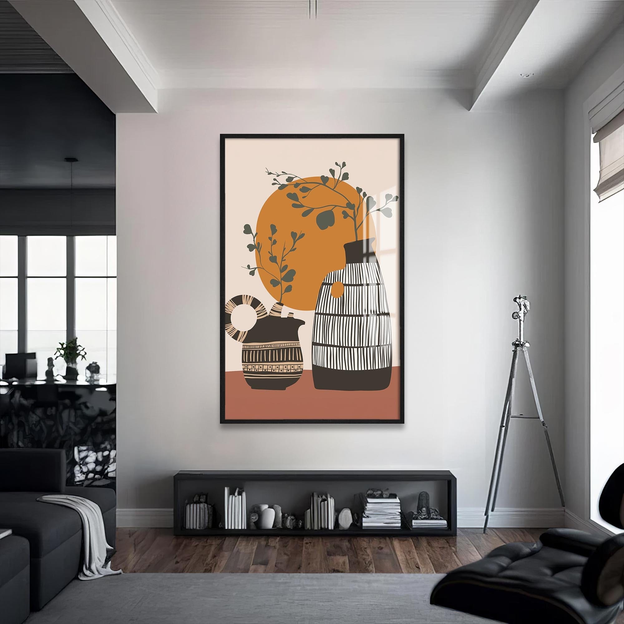 Artronauts Glass Print S | 72x46 cm | 28.3"x18.1" / Black Sunlit Vessels– Bohemian Tempered Glass Wall Art