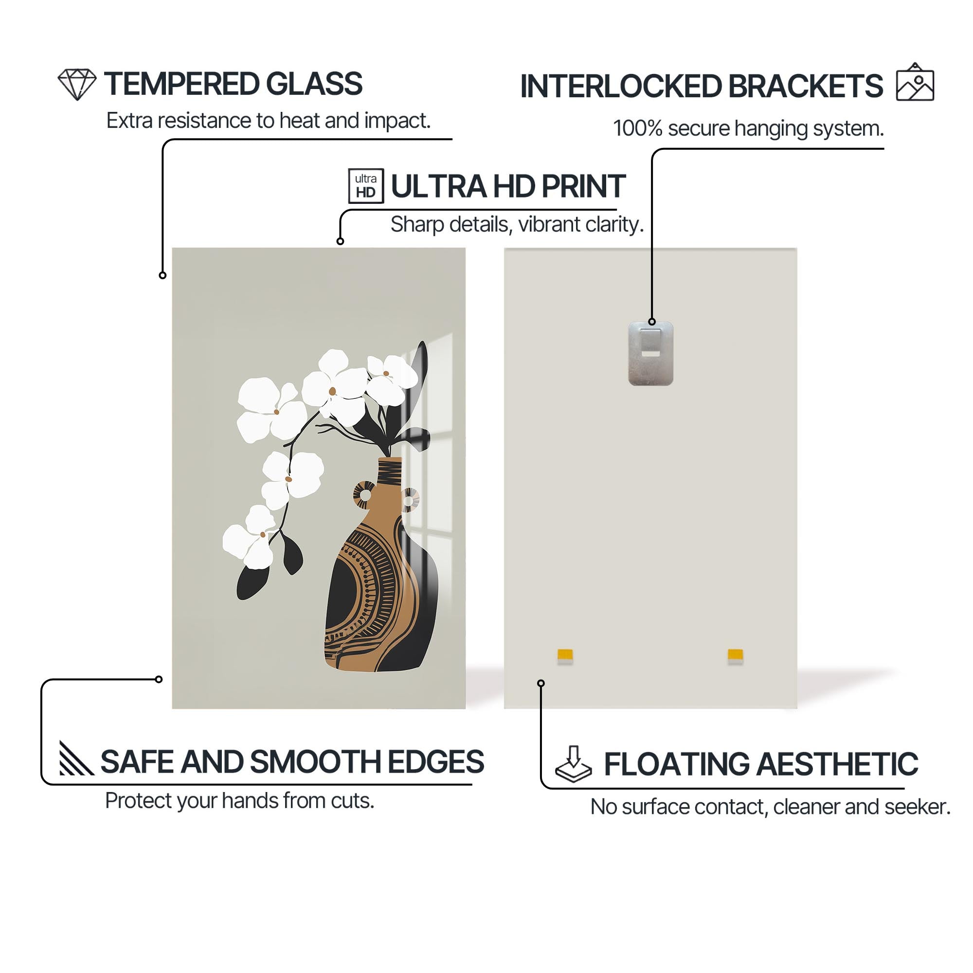 White Orchid Form– Bohemian Tempered Glass Wall Art