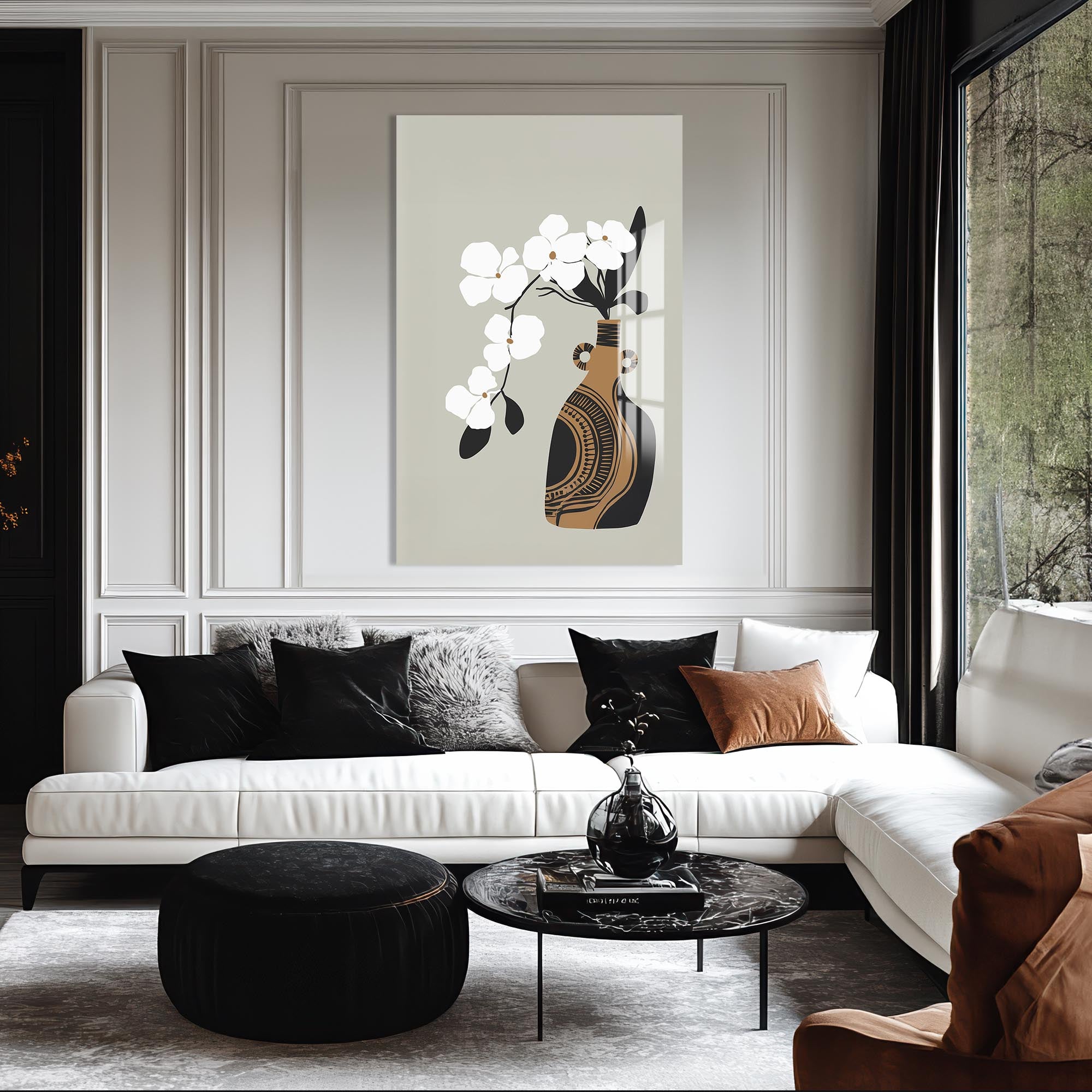 White Orchid Form– Bohemian Tempered Glass Wall Art