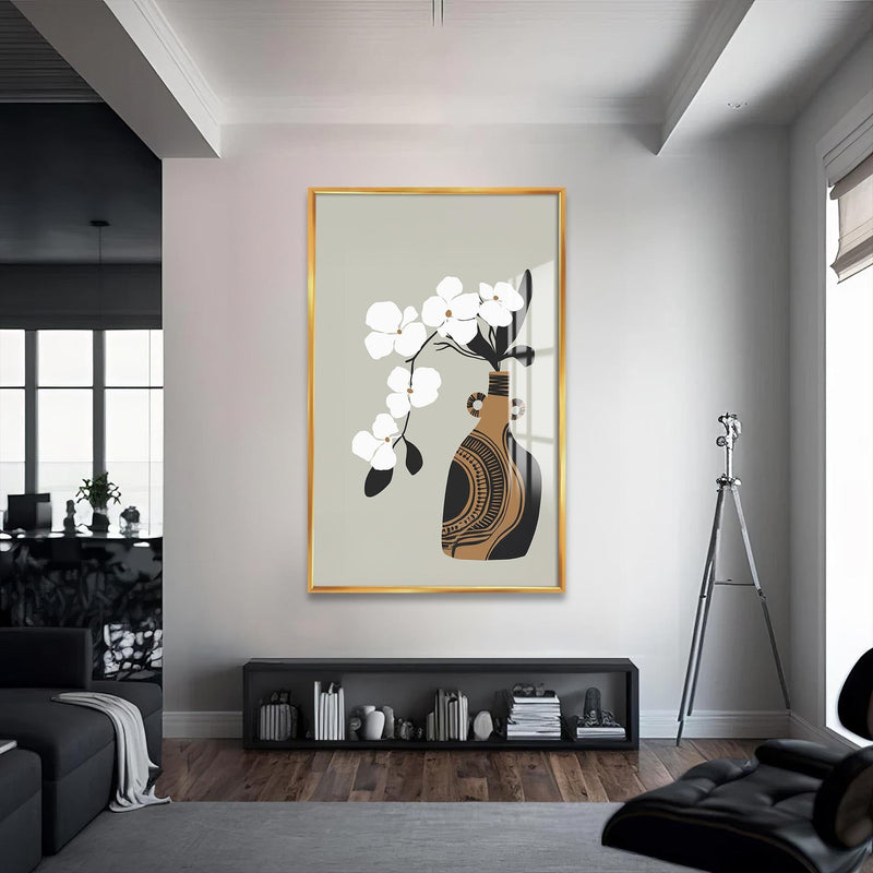 Artronauts Glass Print S | 72x46 cm | 28.3"x18.1" / Gold White Orchid Form– Bohemian Tempered Glass Wall Art