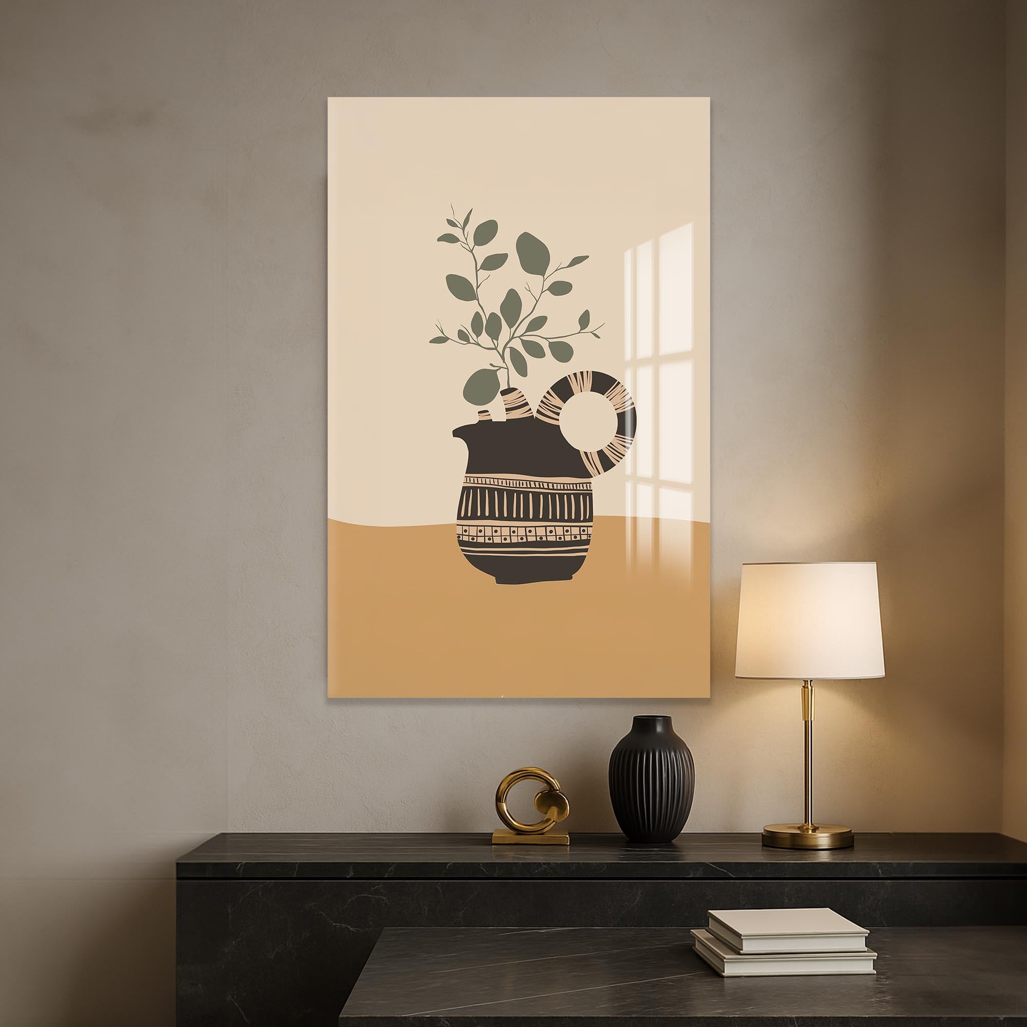 Earthy Pitcher– Bohemian Tempered Glass Wall Art