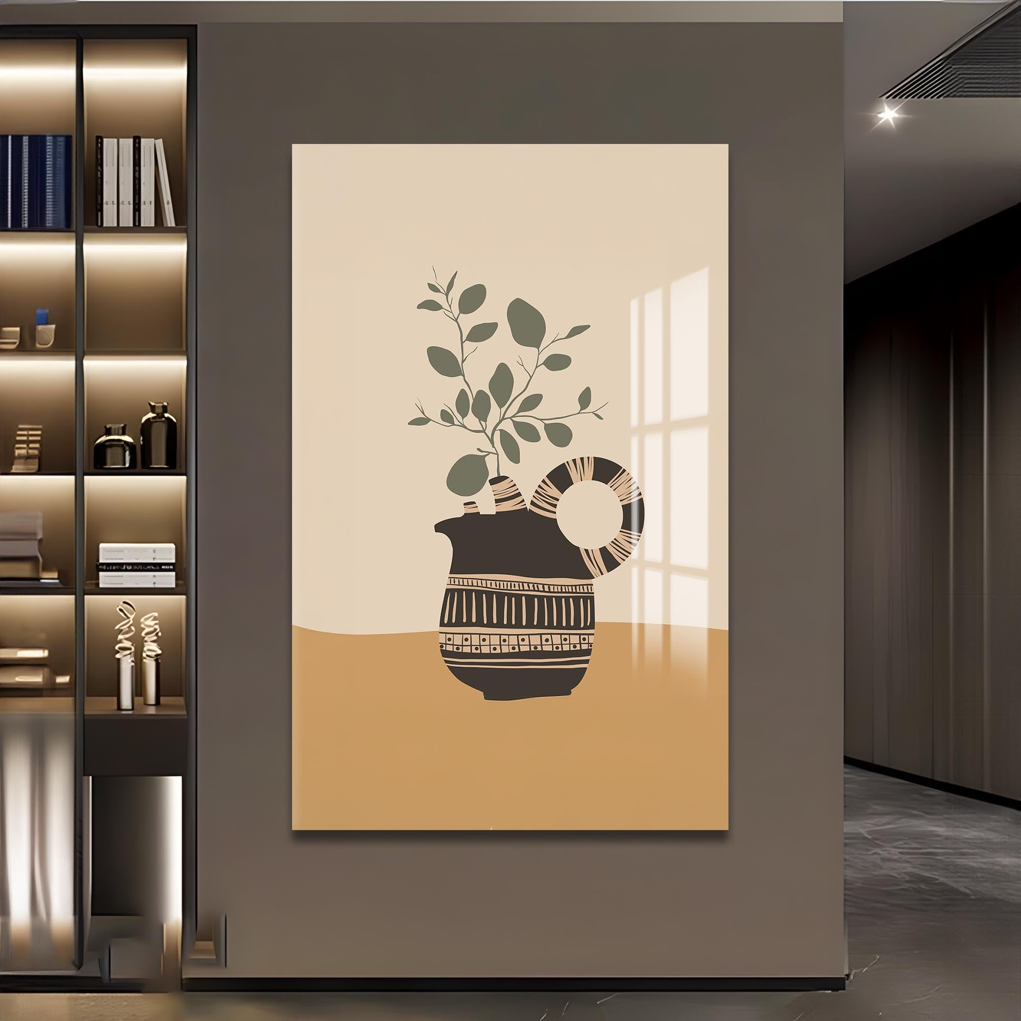 Earthy Pitcher– Bohemian Tempered Glass Wall Art