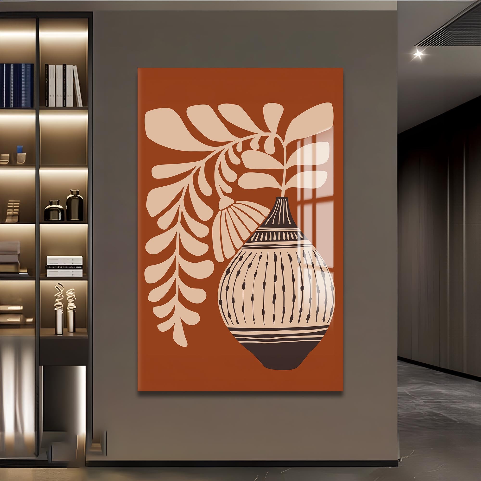 Terracotta Fern– Bohemian Tempered Glass Wall Art