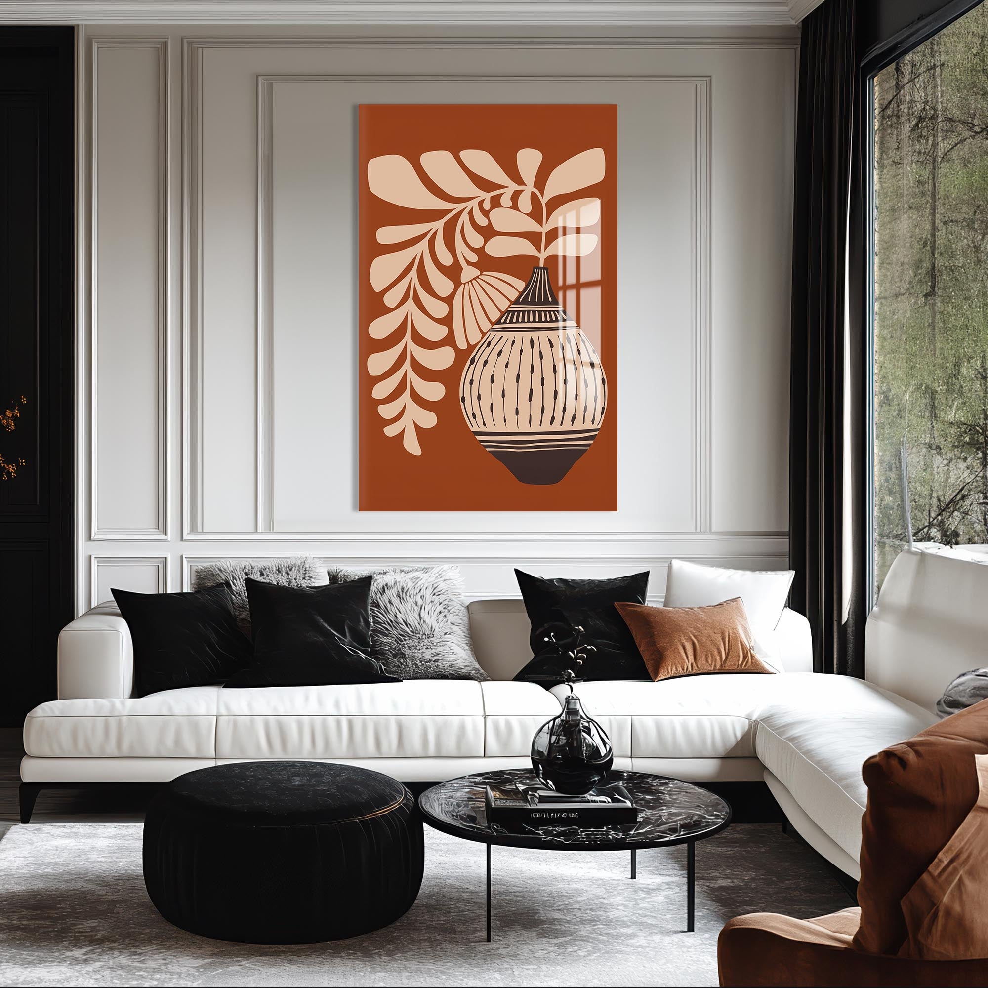 Terracotta Fern– Bohemian Tempered Glass Wall Art