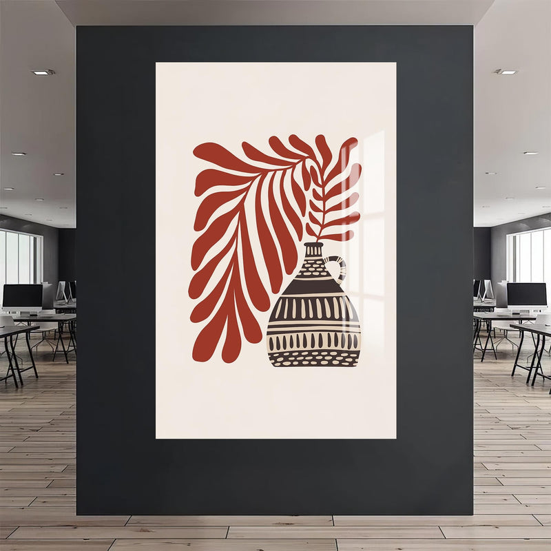 Artronauts Glass Print Rustic Leaf Vase– Bohemian Tempered Glass Wall Art