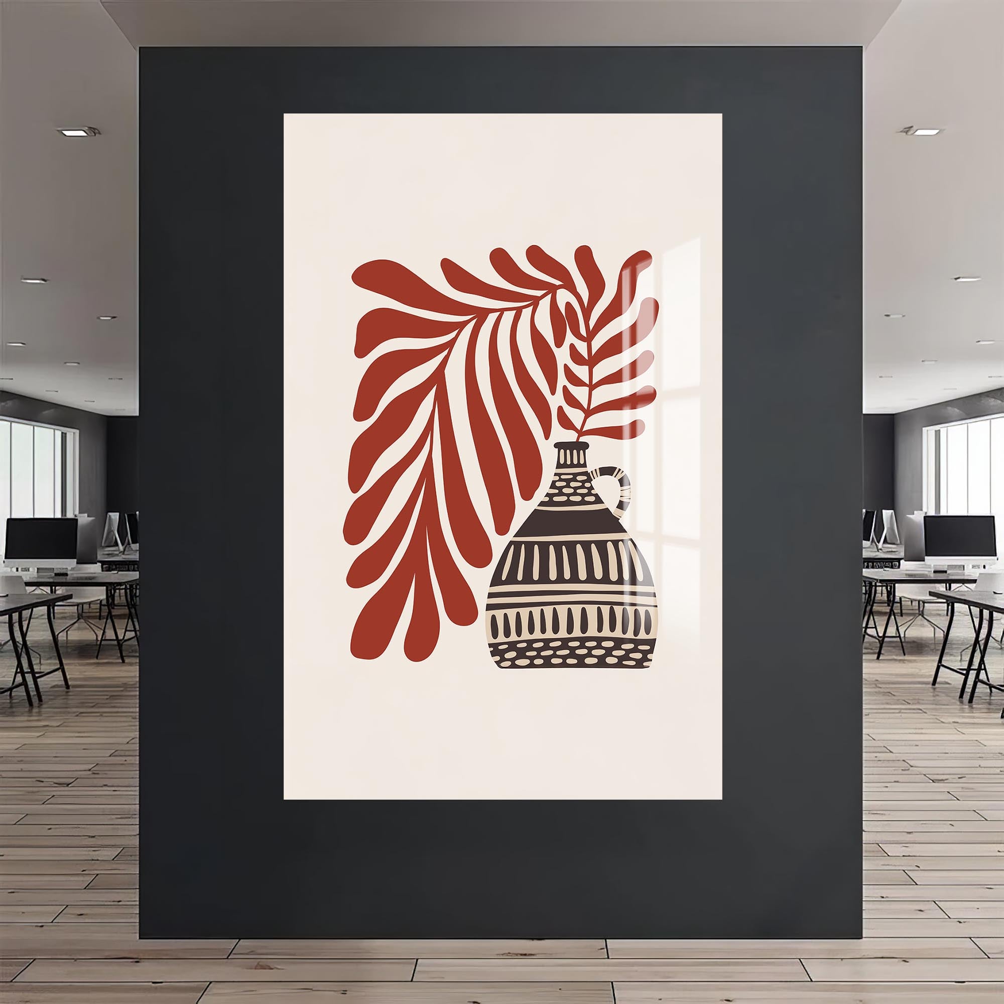 Artronauts Glass Print Rustic Leaf Vase– Bohemian Tempered Glass Wall Art