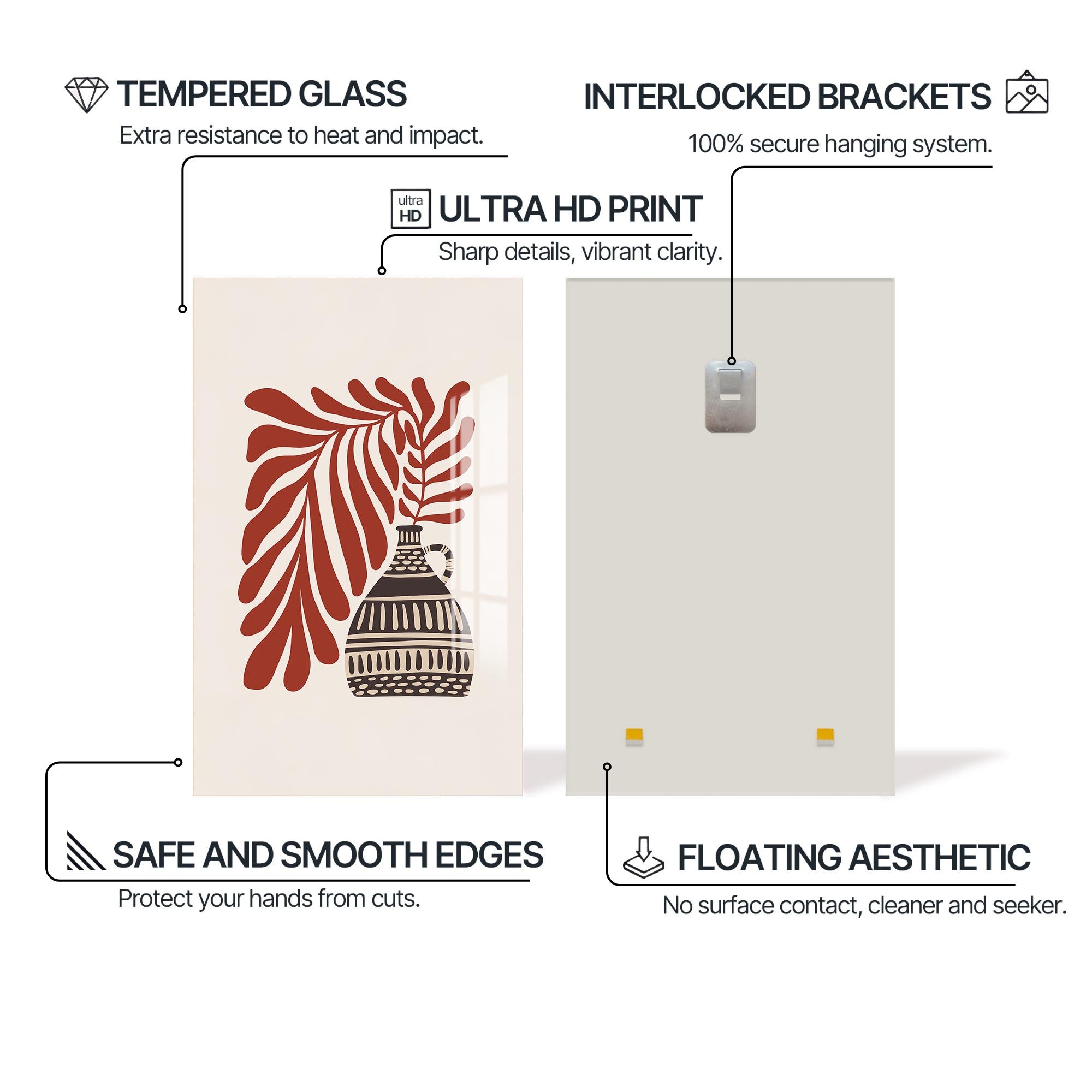 Artronauts Glass Print Rustic Leaf Vase– Bohemian Tempered Glass Wall Art