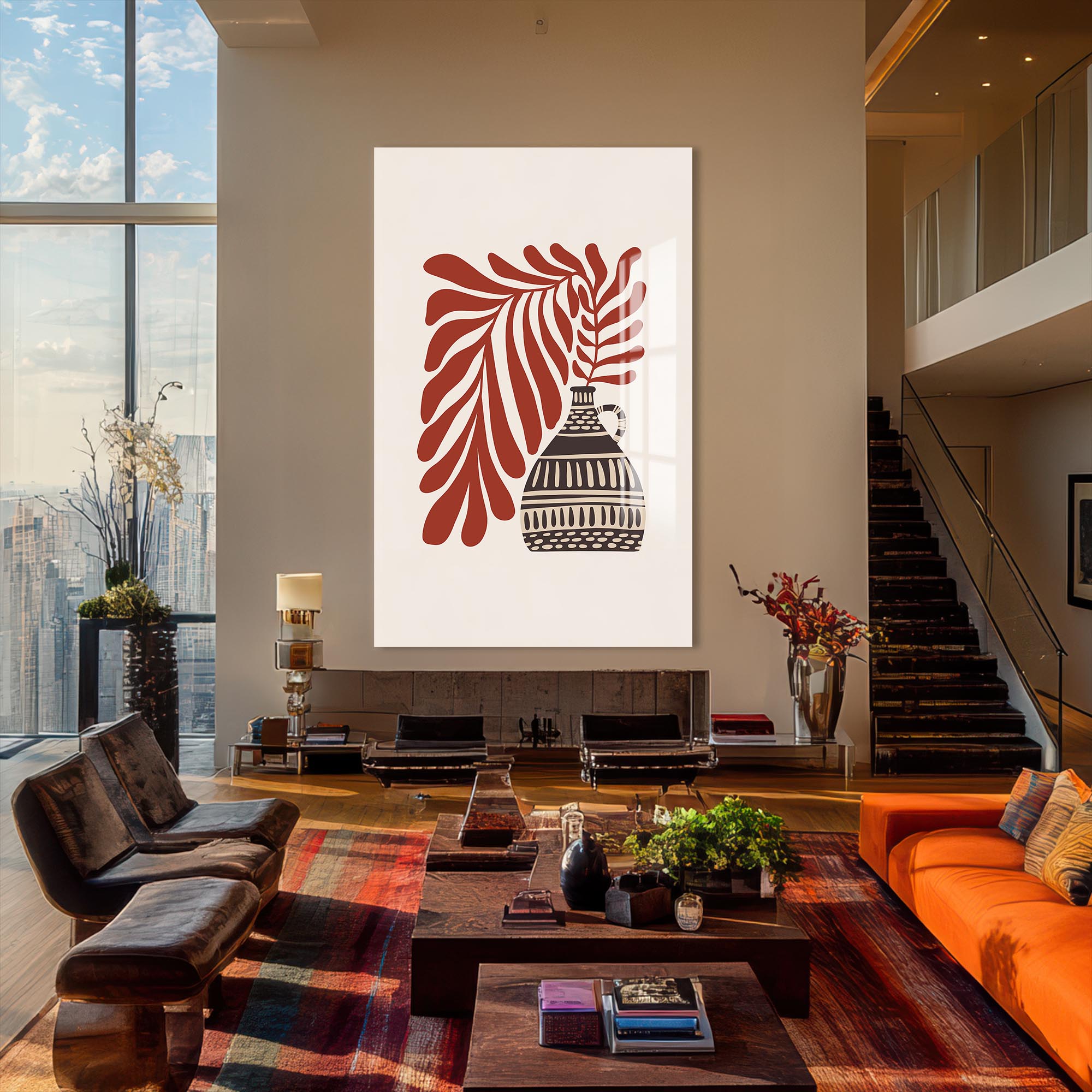 Artronauts Glass Print Rustic Leaf Vase– Bohemian Tempered Glass Wall Art