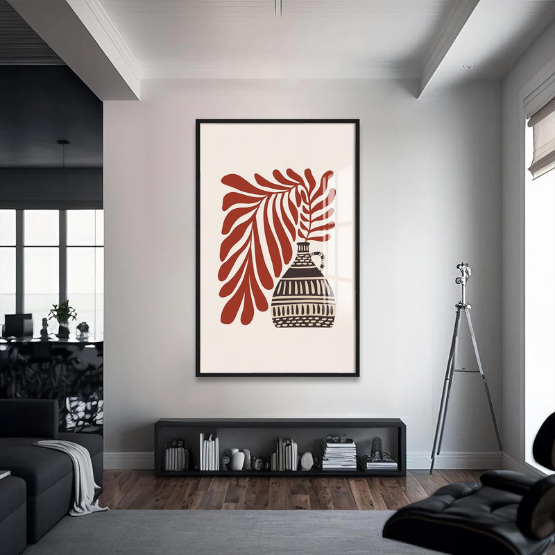 Artronauts Glass Print S | 72x46 cm | 28.3"x18.1" / Black Rustic Leaf Vase– Bohemian Tempered Glass Wall Art