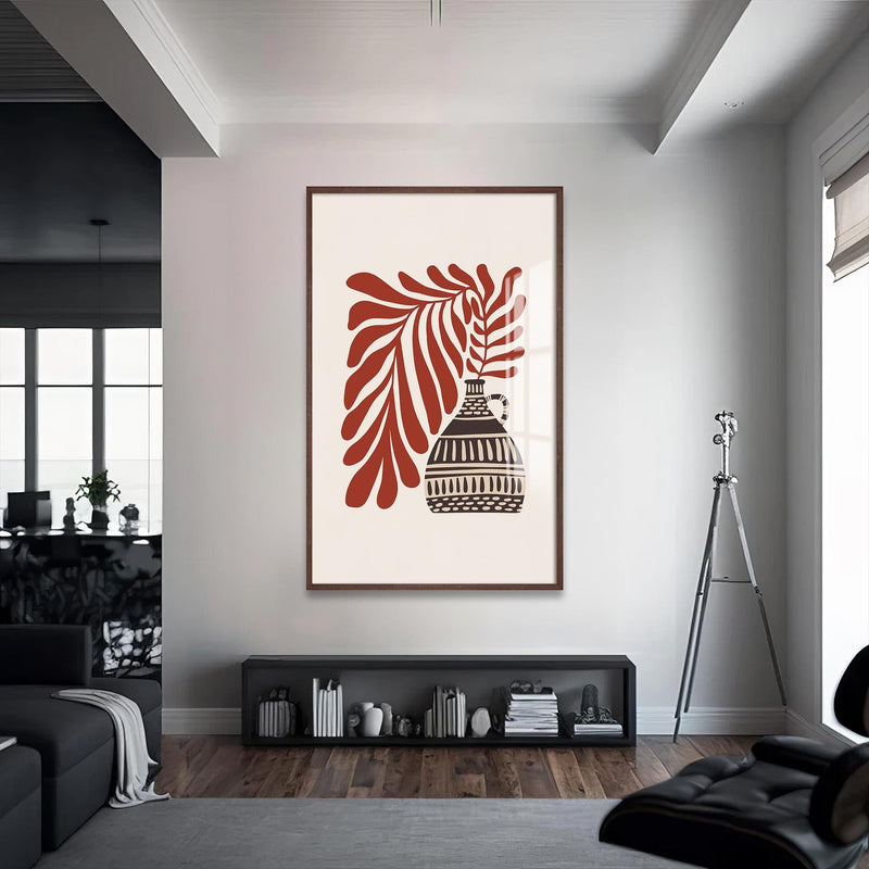 Artronauts Glass Print S | 72x46 cm | 28.3"x18.1" / Walnut Rustic Leaf Vase– Bohemian Tempered Glass Wall Art