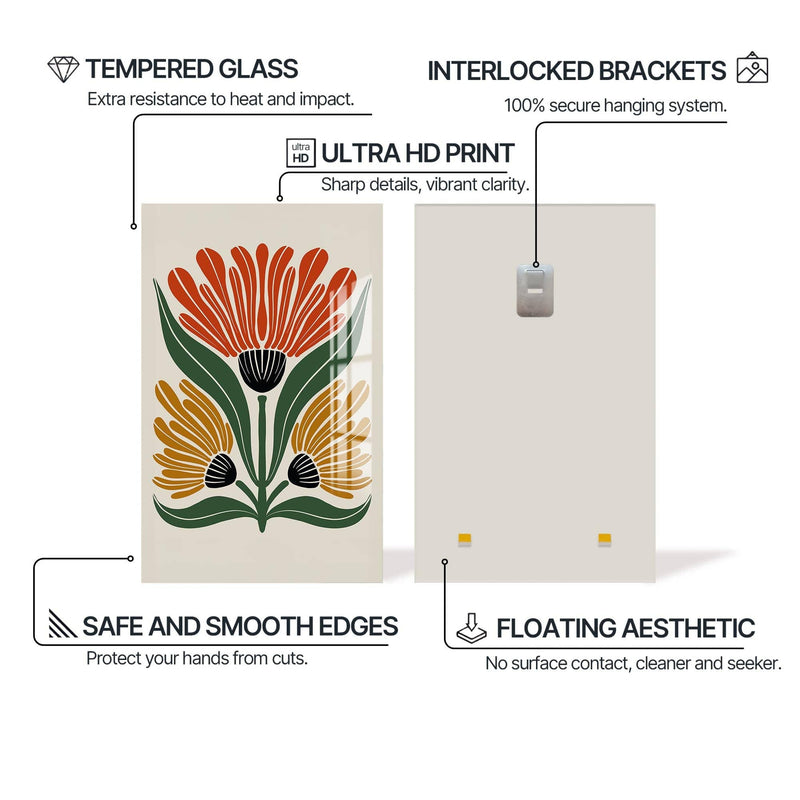 Artronauts Glass Print Heritage Floral Trio– Bohemian Tempered Glass Wall Art