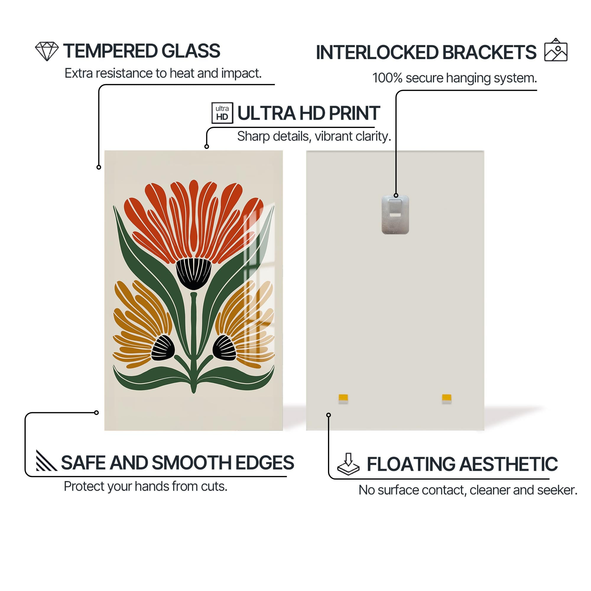 Artronauts Glass Print Heritage Floral Trio– Bohemian Tempered Glass Wall Art