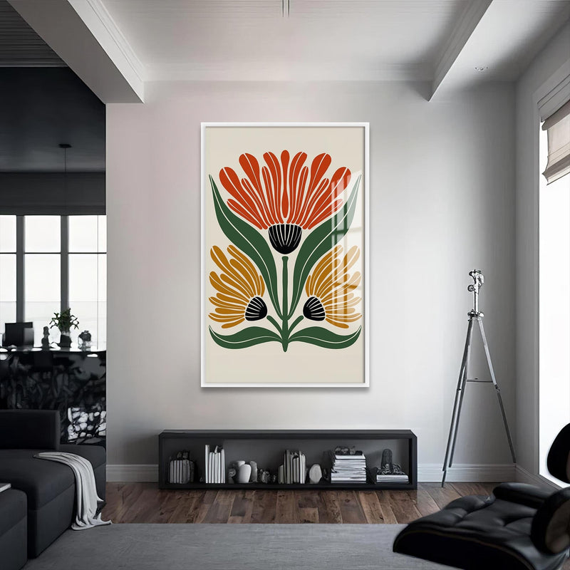 Artronauts Glass Print S | 72x46 cm | 28.3"x18.1" / White Heritage Floral Trio– Bohemian Tempered Glass Wall Art