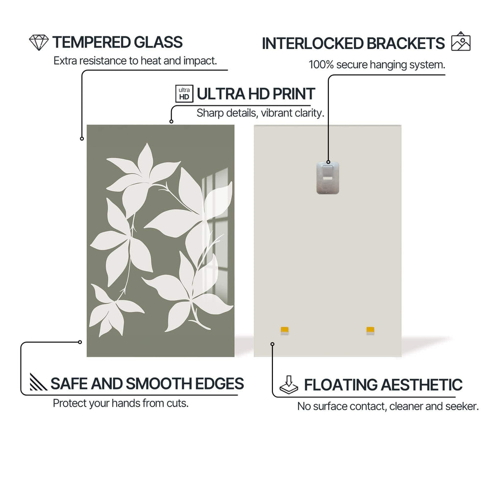Artronauts Glass Print Sage Leaf Silhouette– Bohemian Tempered Glass Wall Art