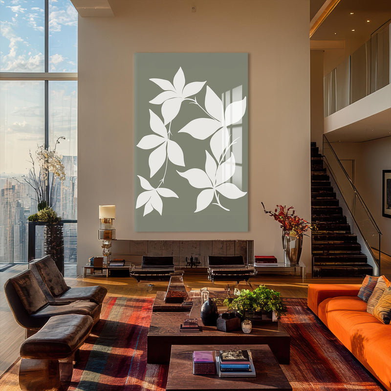 Artronauts Glass Print Sage Leaf Silhouette– Bohemian Tempered Glass Wall Art