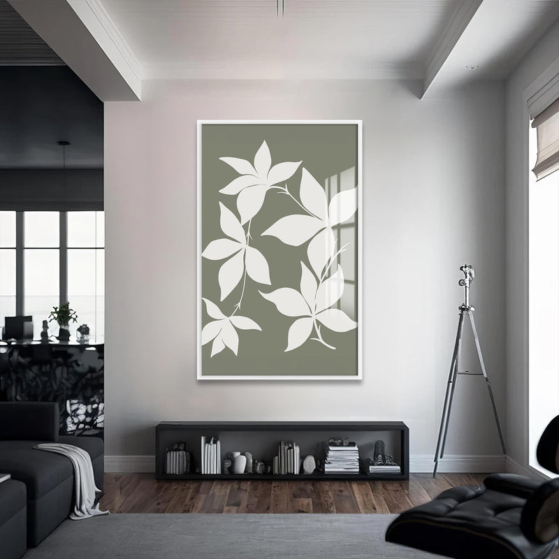 Artronauts Glass Print S | 72x46 cm | 28.3"x18.1" / White Sage Leaf Silhouette– Bohemian Tempered Glass Wall Art