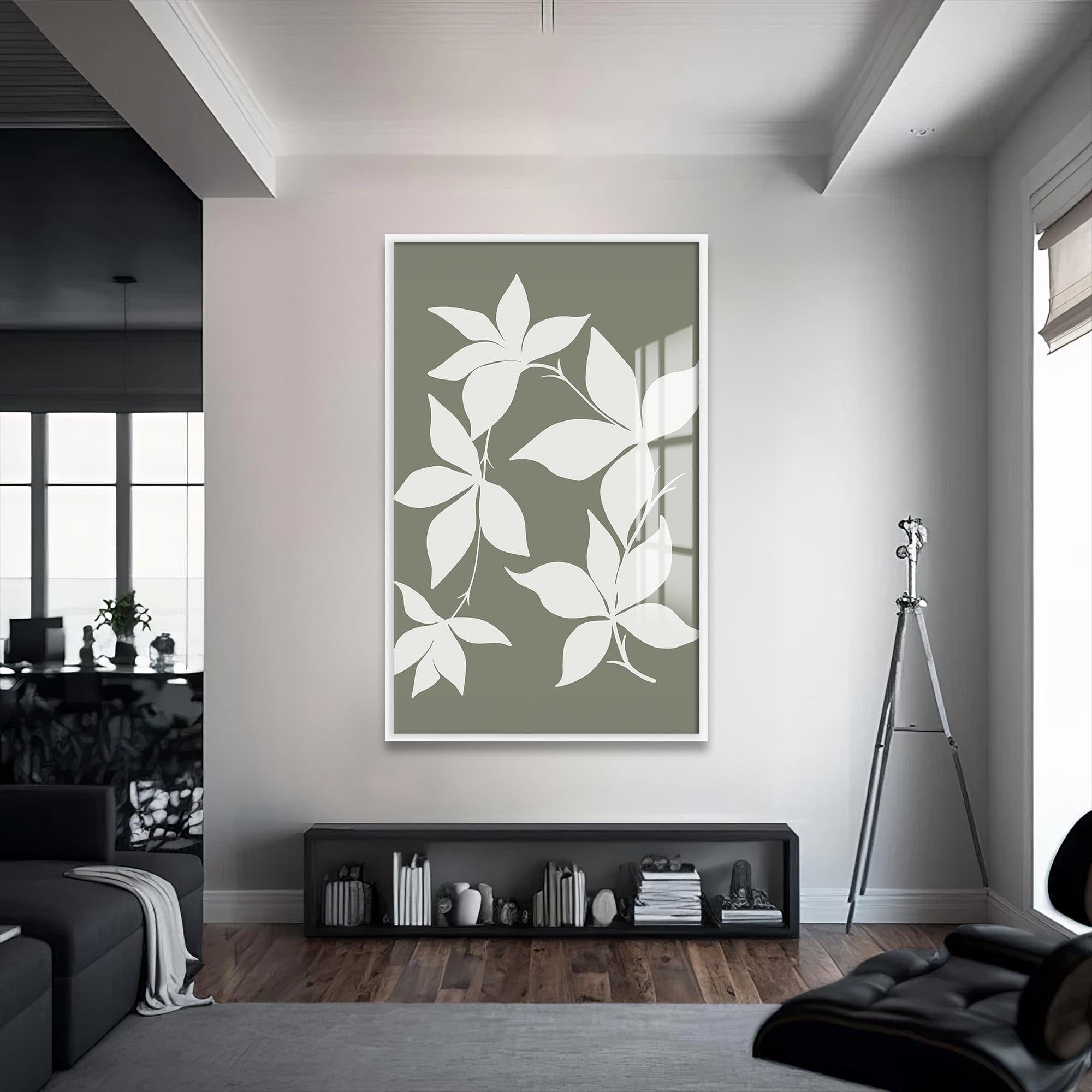 Artronauts Glass Print S | 72x46 cm | 28.3"x18.1" / White Sage Leaf Silhouette– Bohemian Tempered Glass Wall Art