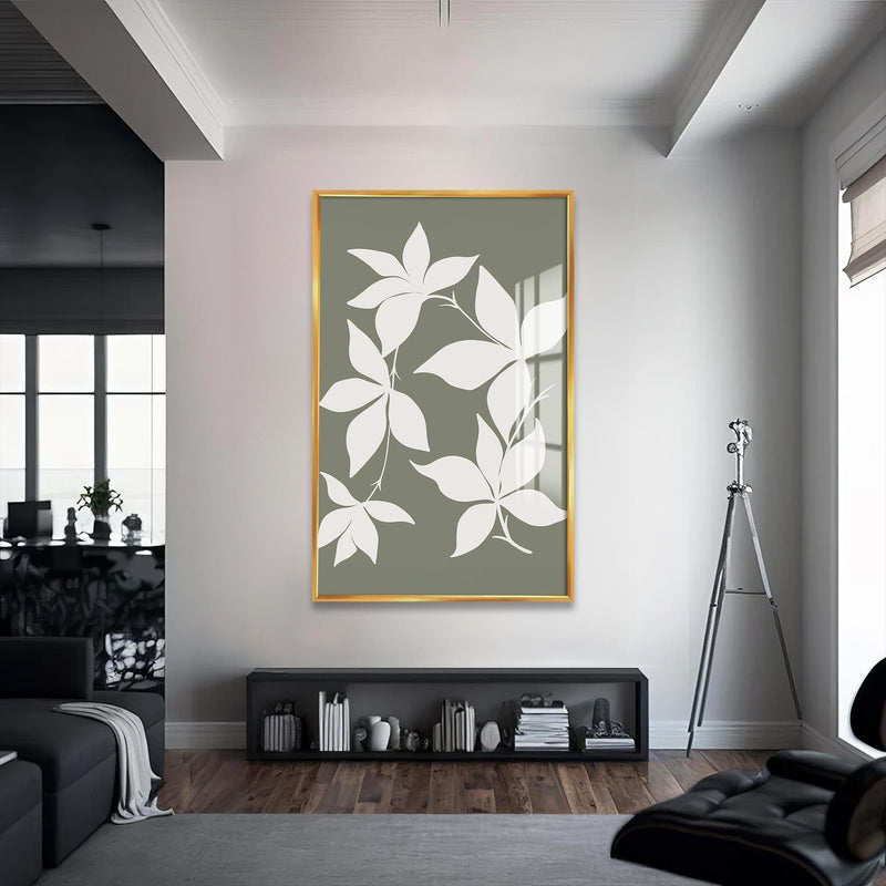 Artronauts Glass Print S | 72x46 cm | 28.3"x18.1" / Gold Sage Leaf Silhouette– Bohemian Tempered Glass Wall Art