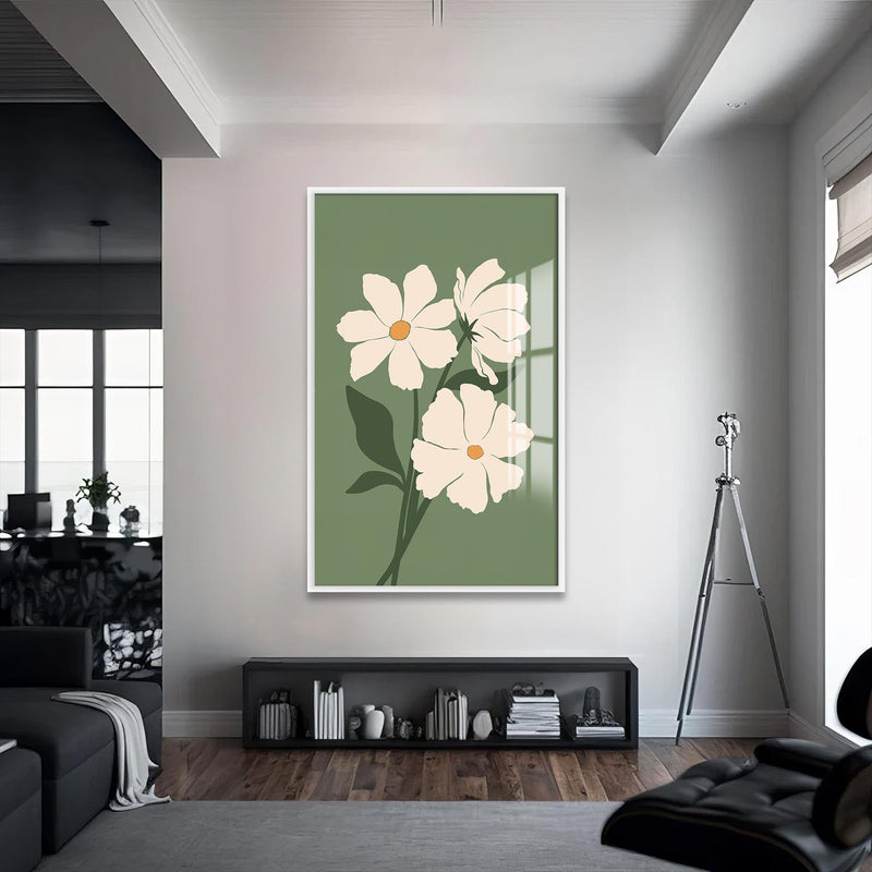 Artronauts Glass Print S | 72x46 cm | 28.3"x18.1" / White Wild Sage Flowers– Bohemian Tempered Glass Wall Art