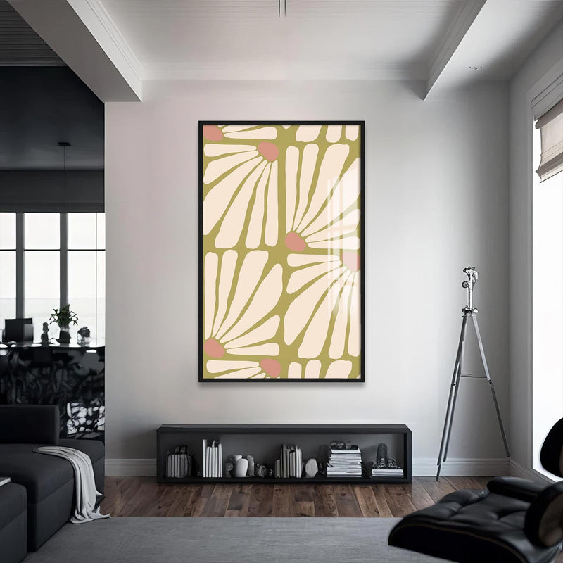 Artronauts Glass Print S | 72x46 cm | 28.3"x18.1" / Black Daisy Pattern Flow– Bohemian Tempered Glass Wall Art