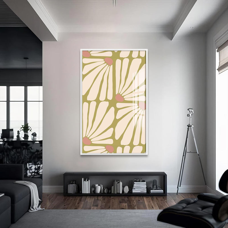 Artronauts Glass Print S | 72x46 cm | 28.3"x18.1" / White Daisy Pattern Flow– Bohemian Tempered Glass Wall Art