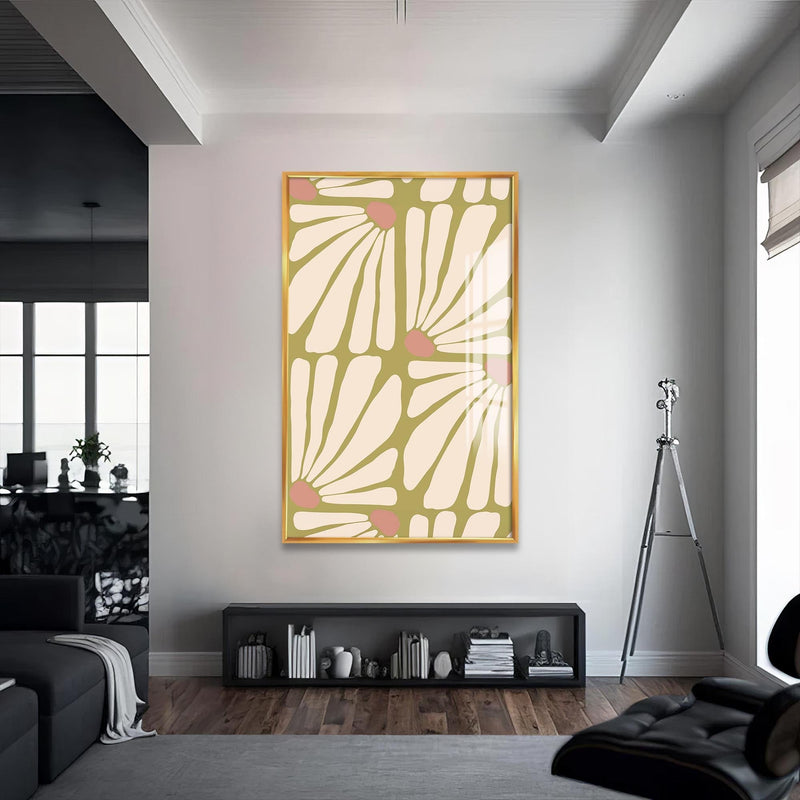 Artronauts Glass Print S | 72x46 cm | 28.3"x18.1" / Gold Daisy Pattern Flow– Bohemian Tempered Glass Wall Art