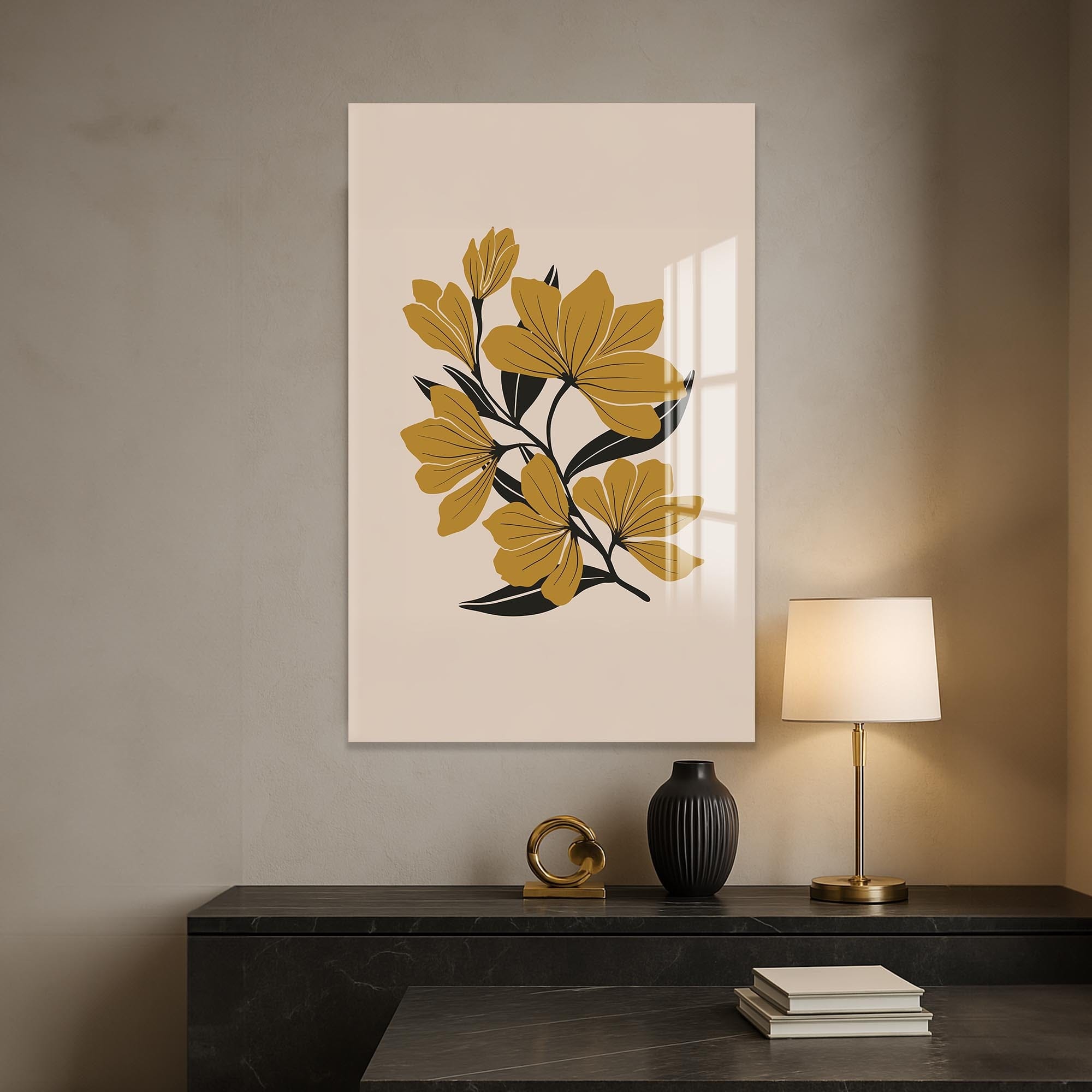 Artronauts Glass Print Amber Floral Lines– Bohemian Tempered Glass Wall Art