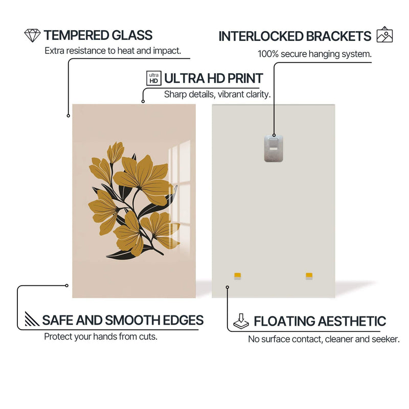 Artronauts Glass Print Amber Floral Lines– Bohemian Tempered Glass Wall Art