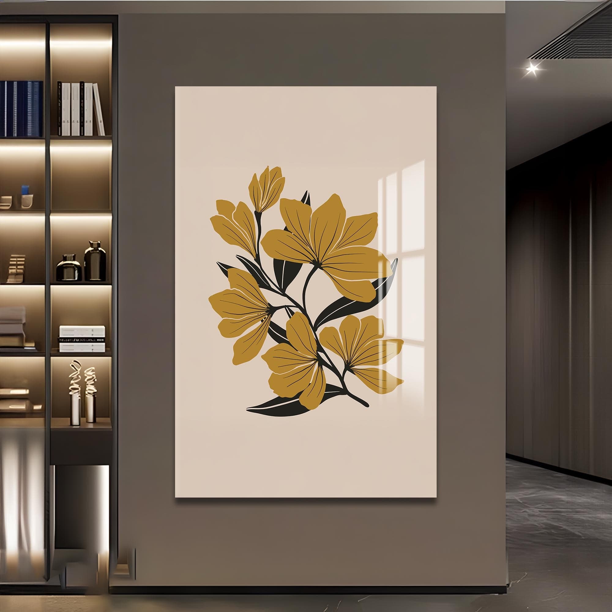 Artronauts Glass Print Amber Floral Lines– Bohemian Tempered Glass Wall Art