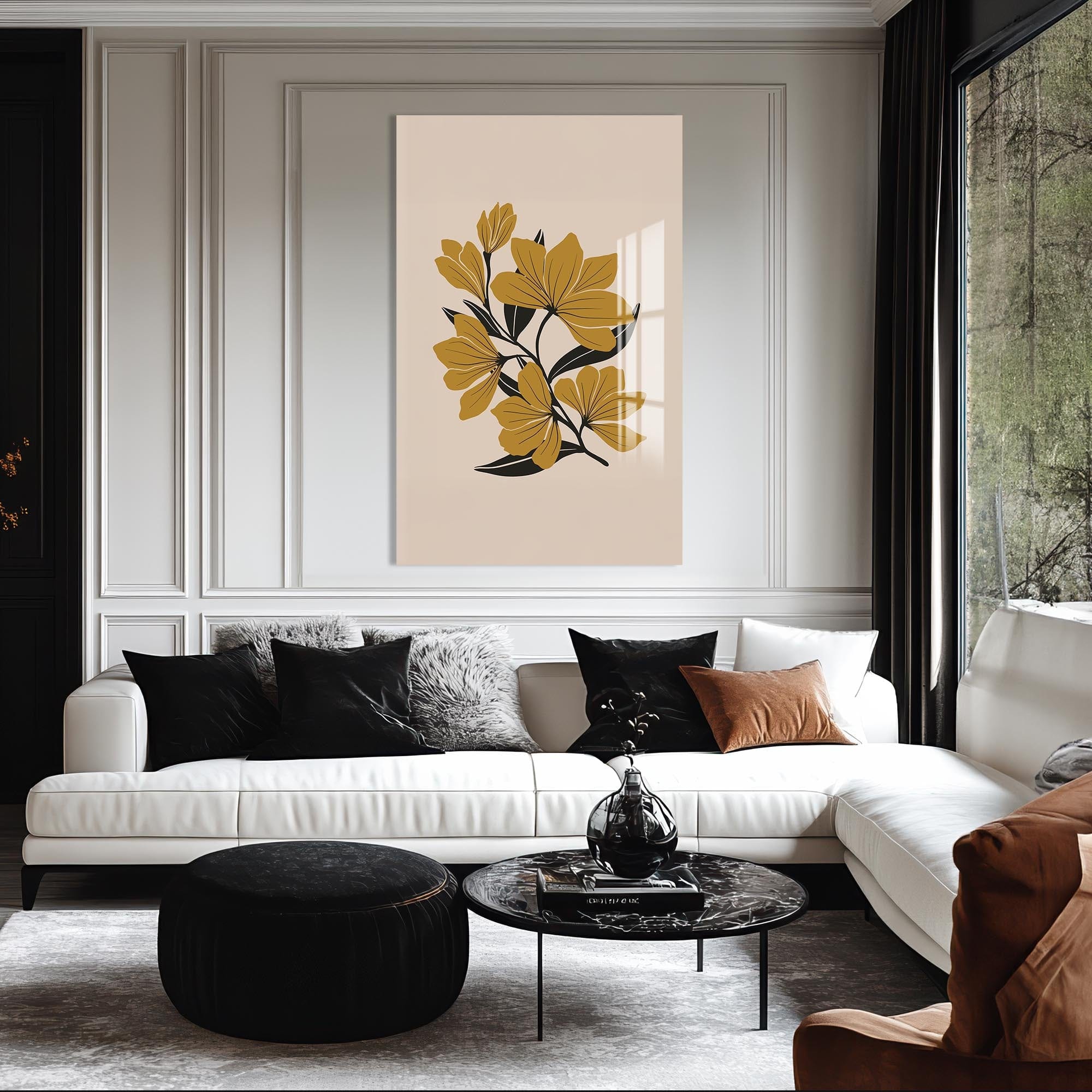 Artronauts Glass Print Amber Floral Lines– Bohemian Tempered Glass Wall Art