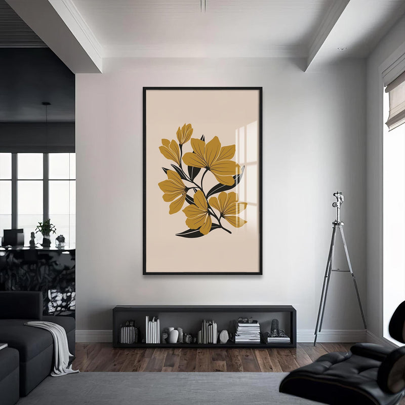 Artronauts Glass Print S | 72x46 cm | 28.3"x18.1" / Black Amber Floral Lines– Bohemian Tempered Glass Wall Art
