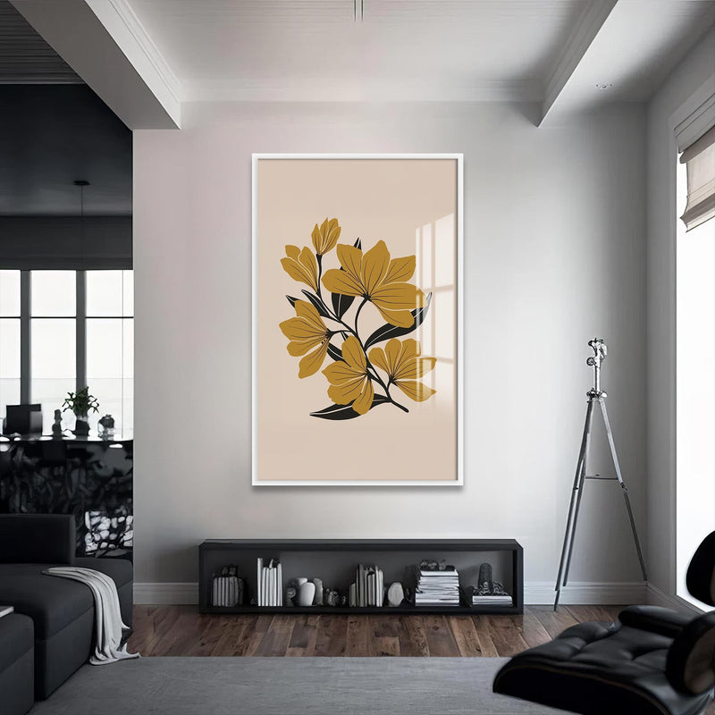 Artronauts Glass Print S | 72x46 cm | 28.3"x18.1" / White Amber Floral Lines– Bohemian Tempered Glass Wall Art