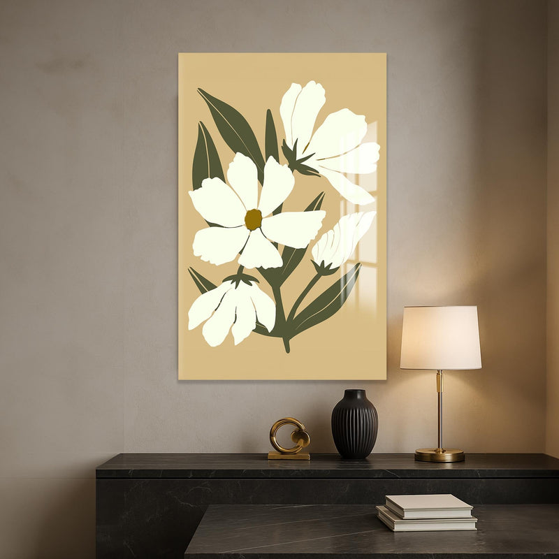 Artronauts Glass Print Soft Ivory Blooms– Bohemian Tempered Glass Wall Art