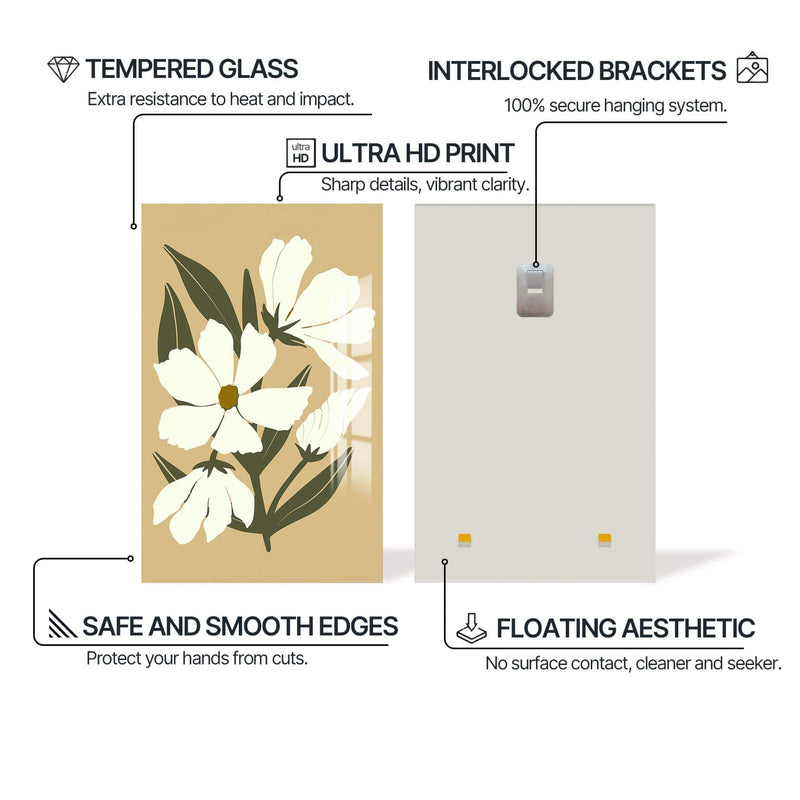 Artronauts Glass Print Soft Ivory Blooms– Bohemian Tempered Glass Wall Art