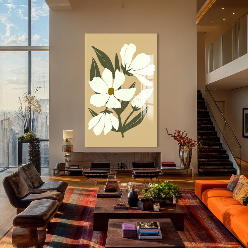 Artronauts Glass Print Soft Ivory Blooms– Bohemian Tempered Glass Wall Art