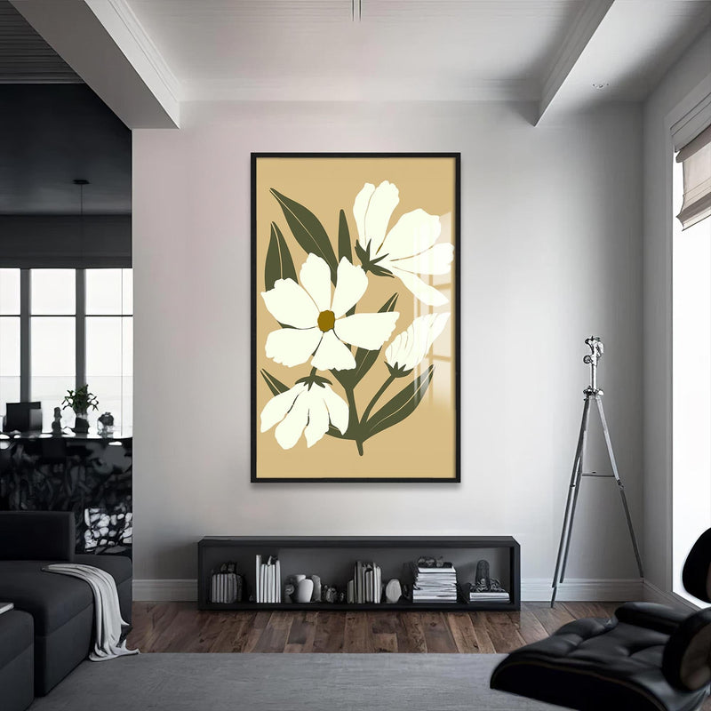 Artronauts Glass Print S | 72x46 cm | 28.3"x18.1" / Black Soft Ivory Blooms– Bohemian Tempered Glass Wall Art