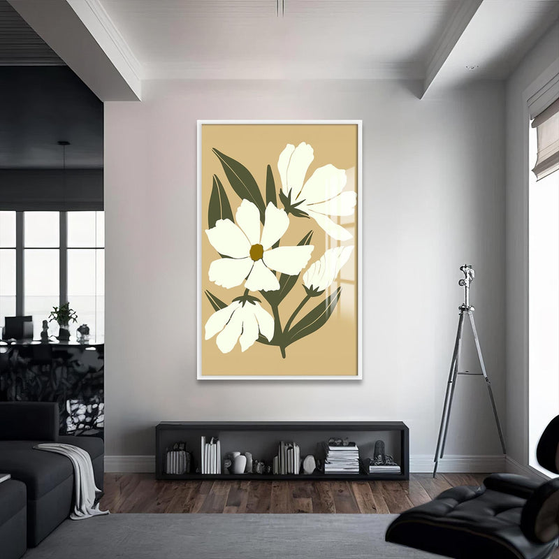 Artronauts Glass Print S | 72x46 cm | 28.3"x18.1" / White Soft Ivory Blooms– Bohemian Tempered Glass Wall Art