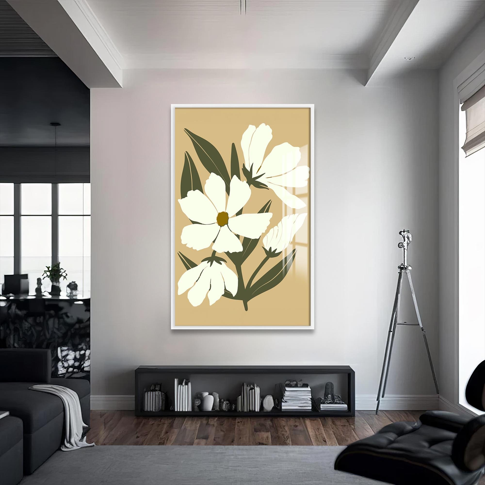 Artronauts Glass Print S | 72x46 cm | 28.3"x18.1" / White Soft Ivory Blooms– Bohemian Tempered Glass Wall Art