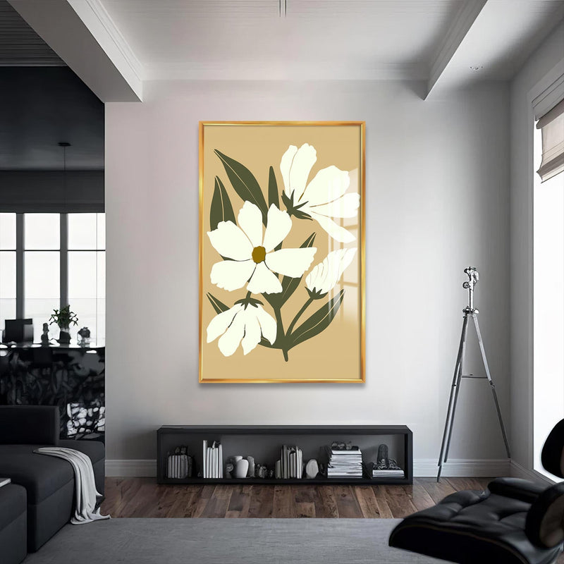 Artronauts Glass Print S | 72x46 cm | 28.3"x18.1" / Gold Soft Ivory Blooms– Bohemian Tempered Glass Wall Art