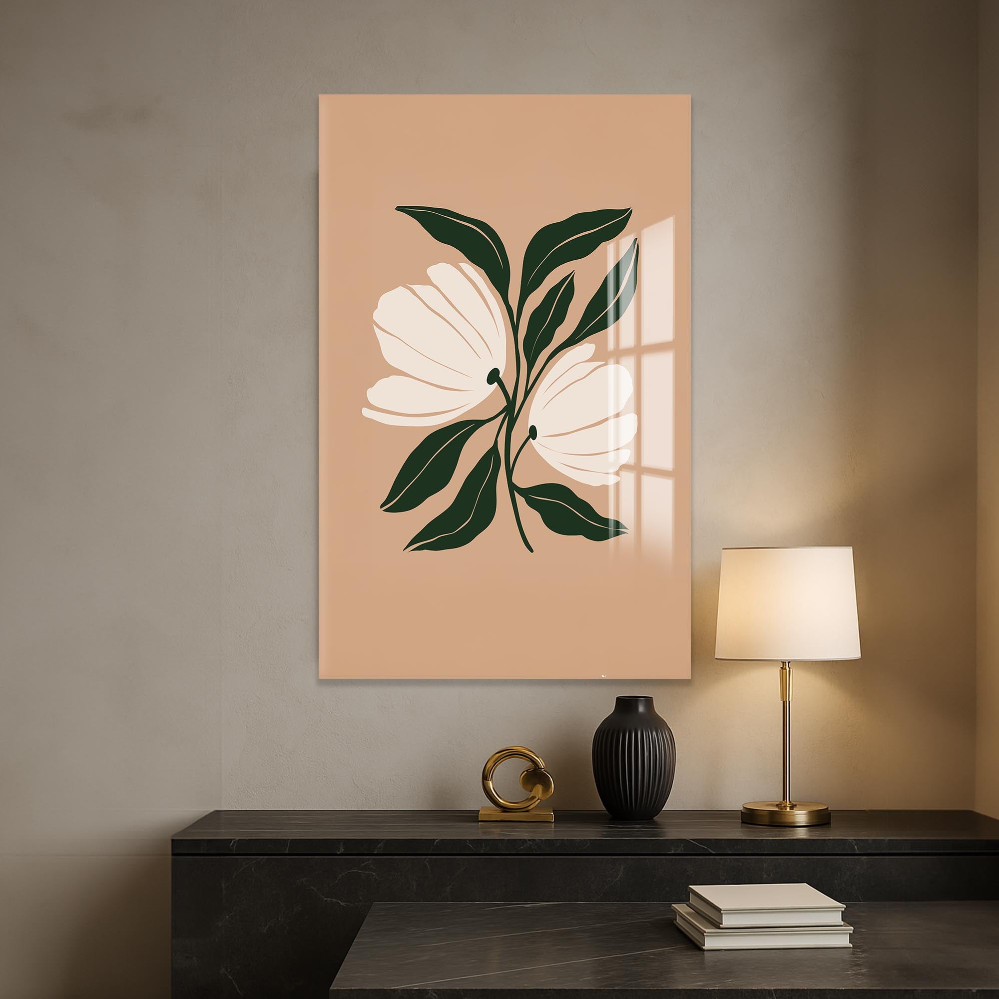 Twin Petal Balance– Bohemian Tempered Glass Wall Art
