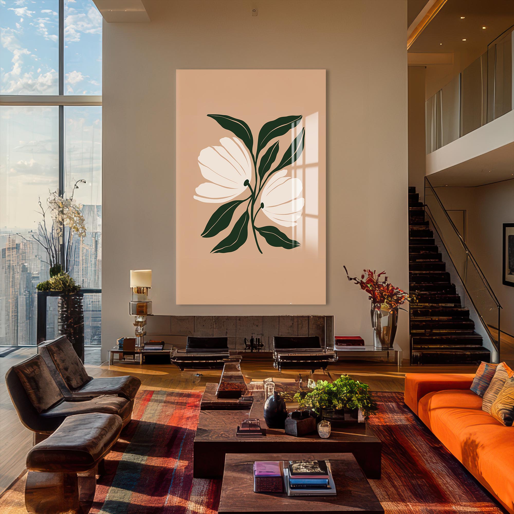 Twin Petal Balance– Bohemian Tempered Glass Wall Art