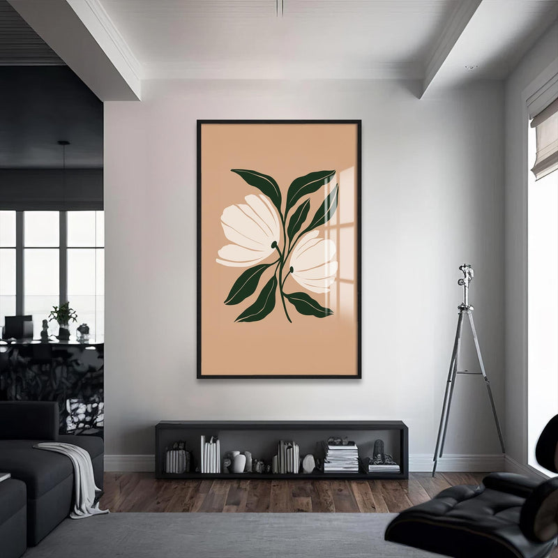Artronauts Glass Print S | 72x46 cm | 28.3"x18.1" / Black Twin Petal Balance– Bohemian Tempered Glass Wall Art