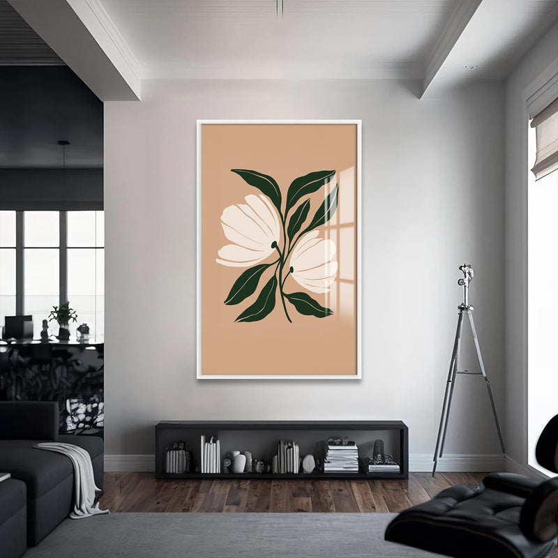 Artronauts Glass Print S | 72x46 cm | 28.3"x18.1" / White Twin Petal Balance– Bohemian Tempered Glass Wall Art